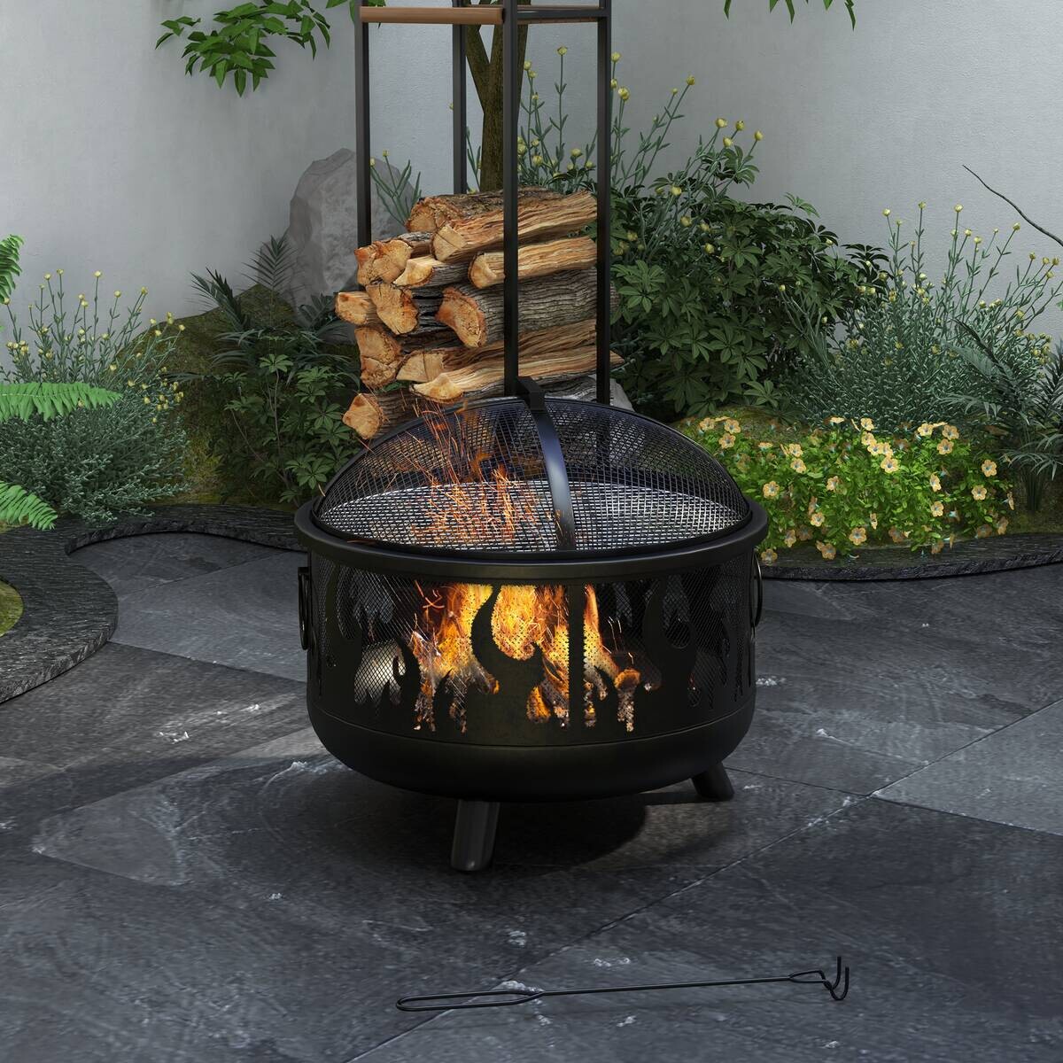 Outsunny Feuerschale schwarz Metall B/H/L: ca. 61x55x61 cm