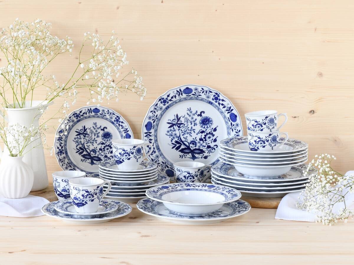 CreaTable Kombiservice Flora Zwiebelmuster weiß Porzellan 30 tlg.