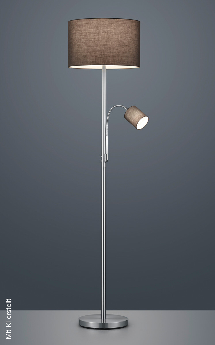 TRIO Stehlampe Hotel nickel matt grau Metall Stoff H/D: ca. 170x40 cm E27 2 Brennstellen