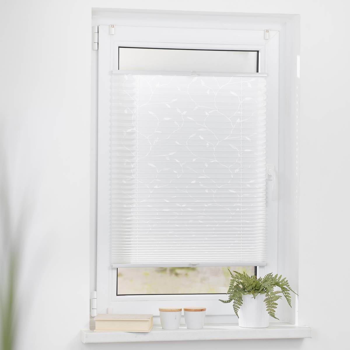 LICHTBLICK Spannplissee Pflanze weiß B/L: ca. 80x130 cm