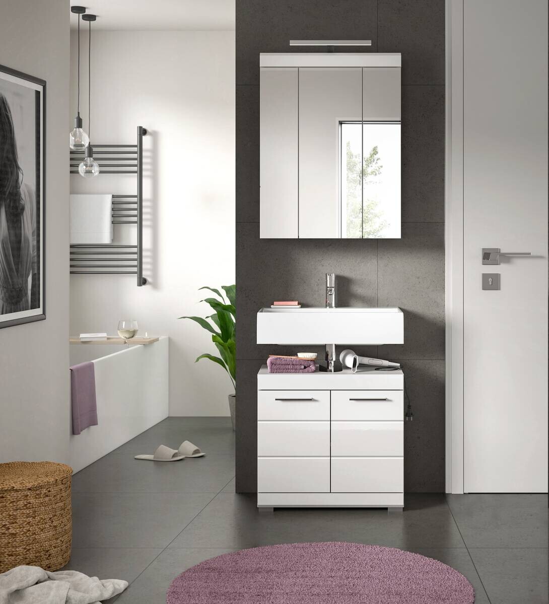 Badezimmer-Set Scout weiß weiß Hochglanz B/H/T: ca. 60x191x34 cm