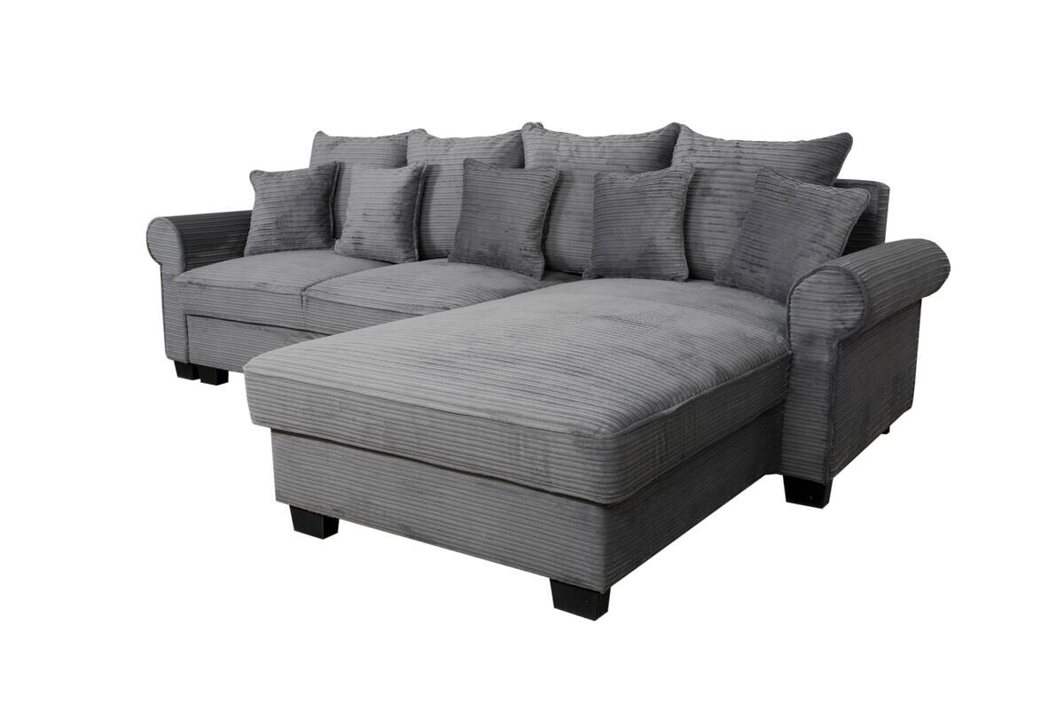 Ecksofa mit Bettfunktion und Bettkasten grau Microfaser B/H/T: ca. 293x96x178 cm
