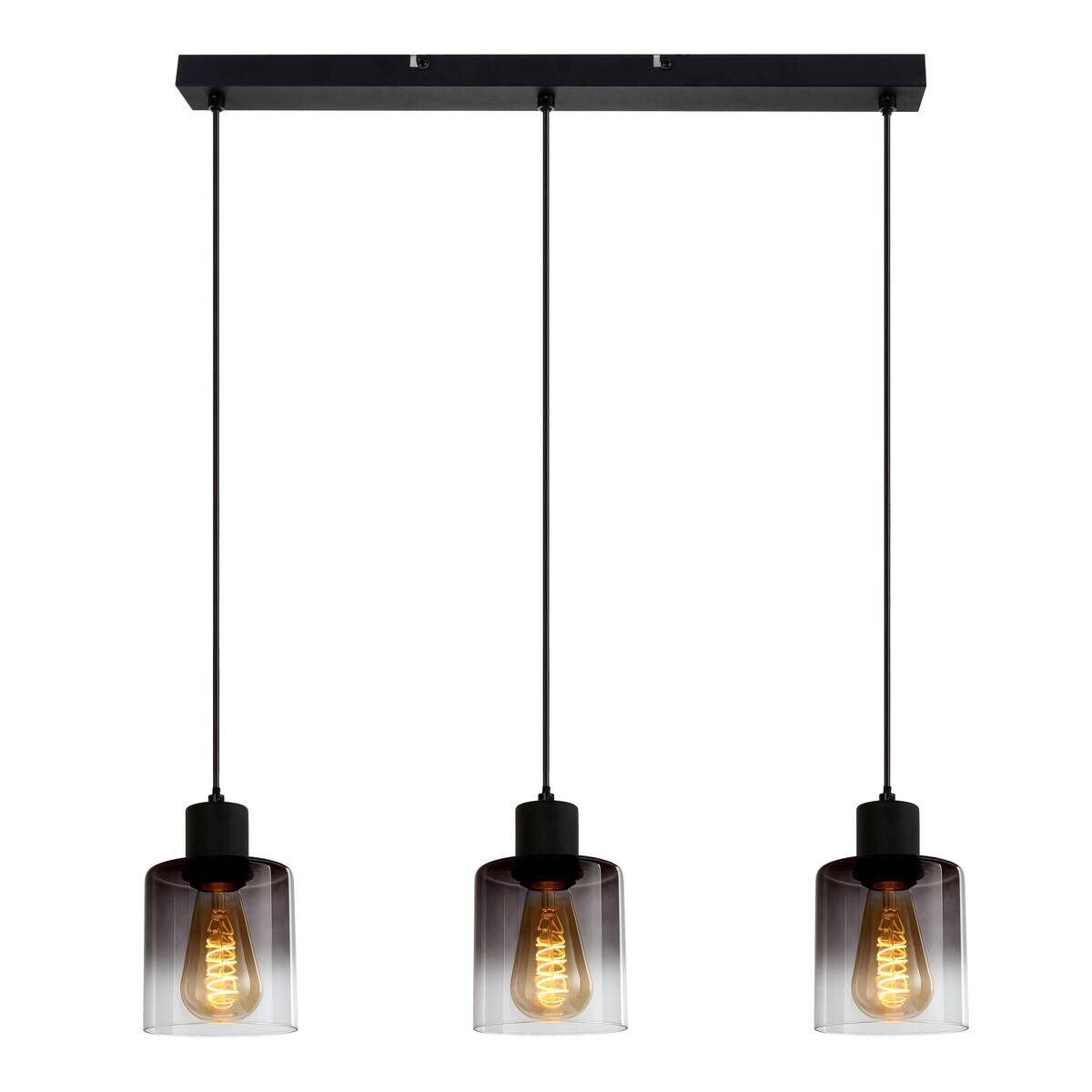 POCOline Pendelleuchte Nera schwarz Rauch Metall Rauchglas B/H/T: ca. 62x120x10 cm E27 3 Brennstellen