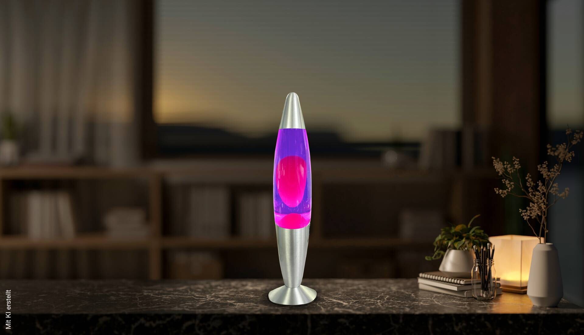 HWH LED-Lavalampe lila pink Aluminium Glas H/D: ca. 34x62 cm