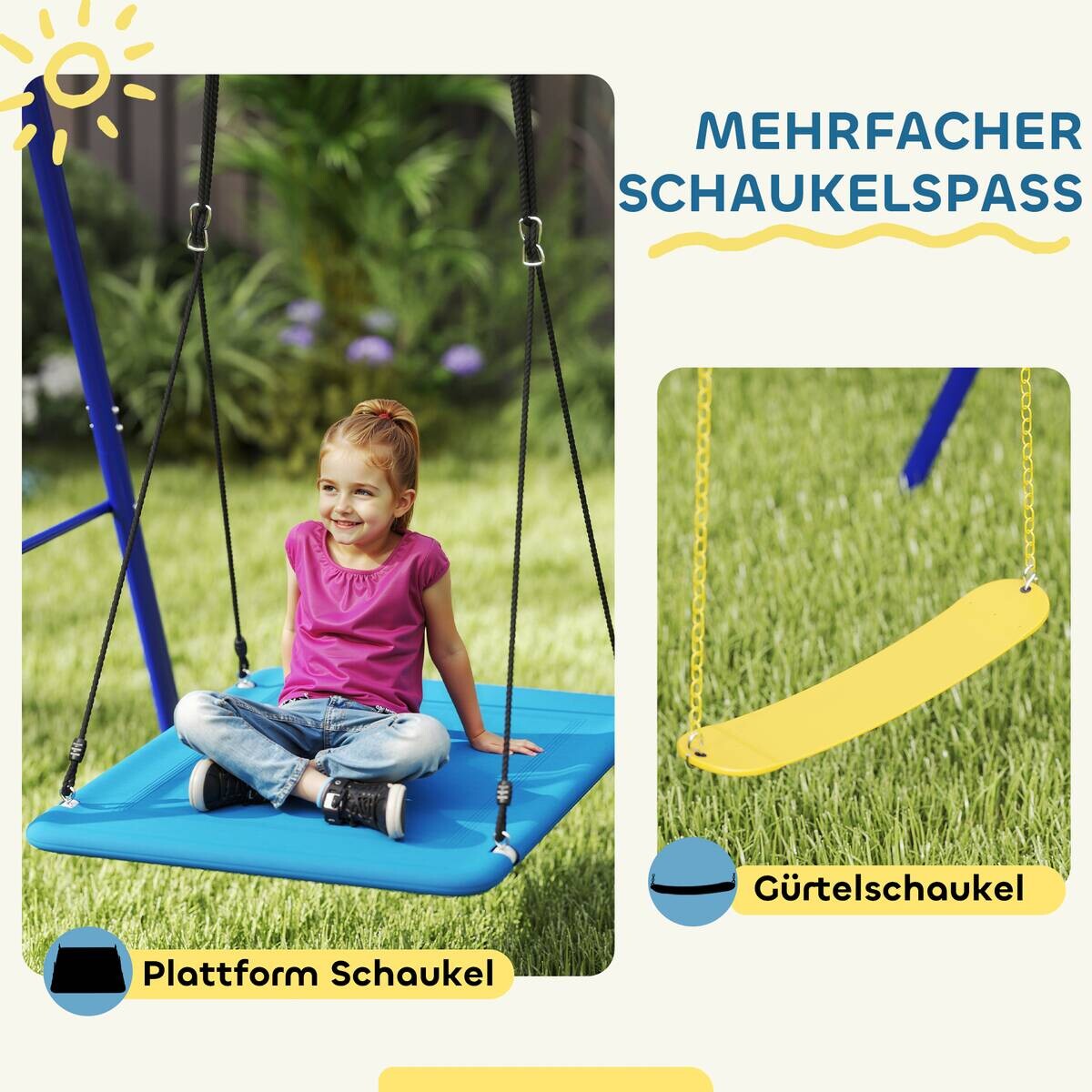 AIYAPLAY Kinderschaukel mehrfarbig B/H/L: ca. 180x184x365 cm