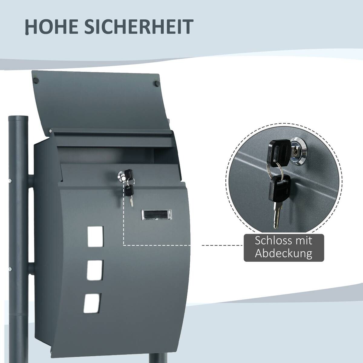 HOMCOM Briefkasten dunkelgrau B/H/L: ca. 15x44x114 cm