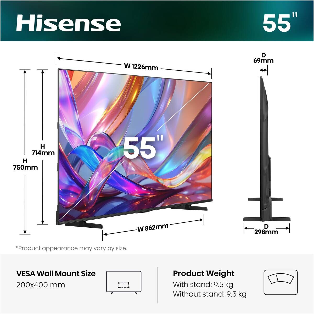 Hisense QLED-Fernseher 55E7S B/H: ca. 123x76 cm