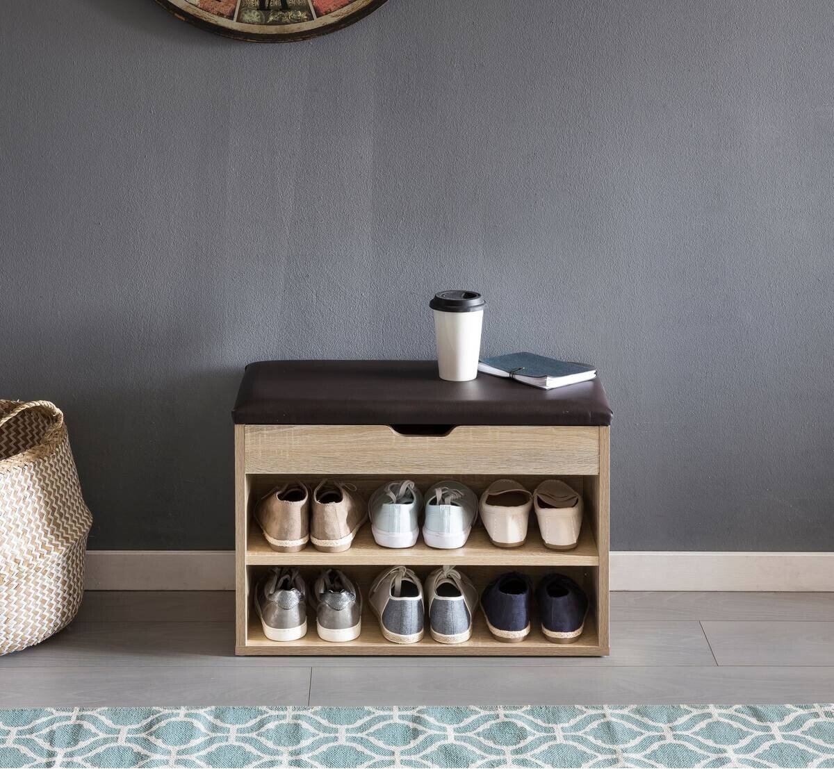 Schuhbank dunkelbraun Eiche Sonoma Nachbildung B/H/T: ca. 60x40x30 cm