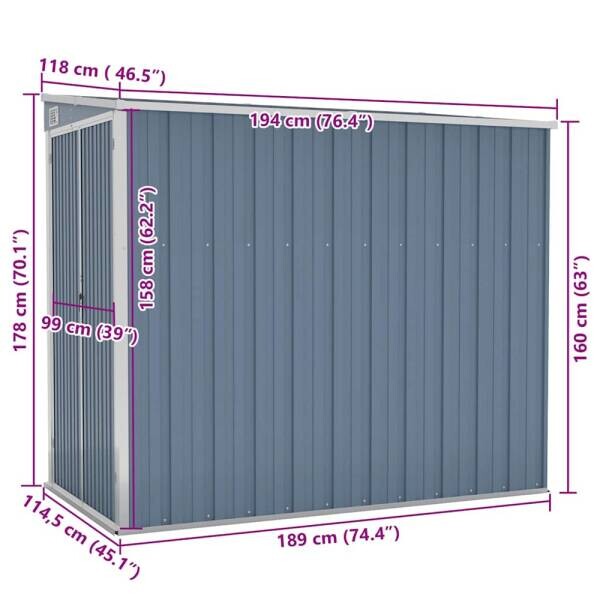 vidaXL Gartenhaus grau B/H/T: ca. 118x178x194 cm