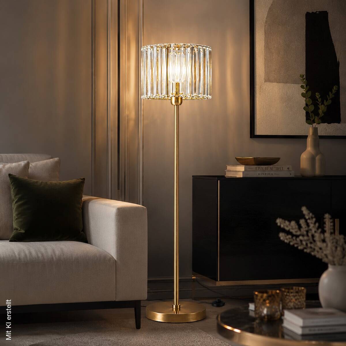 Stehleuchte gold Glas Metall B/H/L/D: ca. 30x160x30x30 cm E27 1 Brennstellen