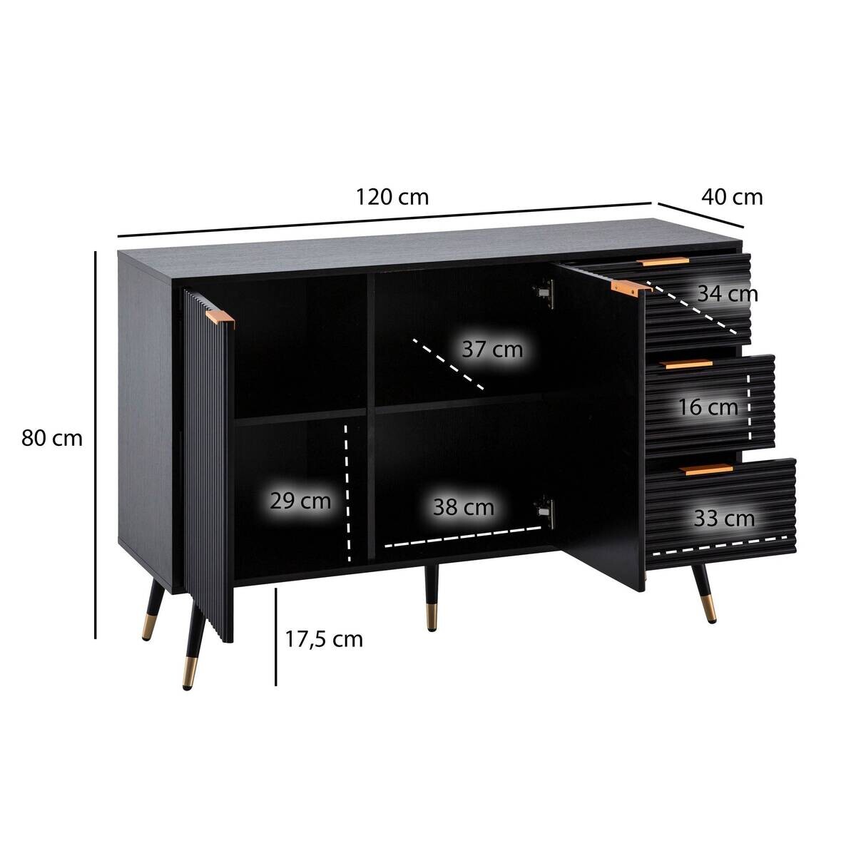 Sideboard schwarz B/H/T: ca. 120x80x40 cm