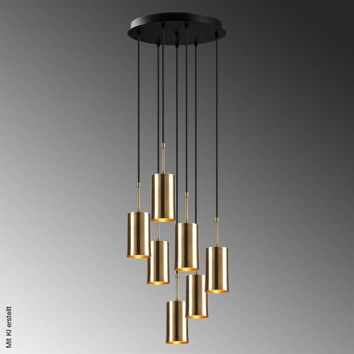 Opviq Pendelleuchte Kem schwarz gold B/H/T/L/D: ca. 43x120x43x43x43 cm E27 7 Brennstellen