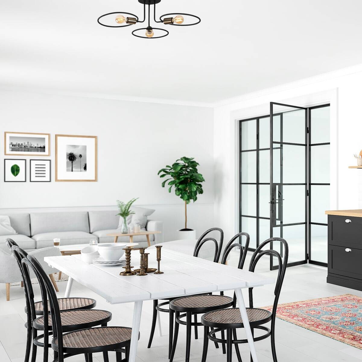 Opviq Deckenleuchte Circle-1341 schwarz Eisen B/H/T/L/D: ca. 66x22x66x66x66 cm E27 3 Brennstellen