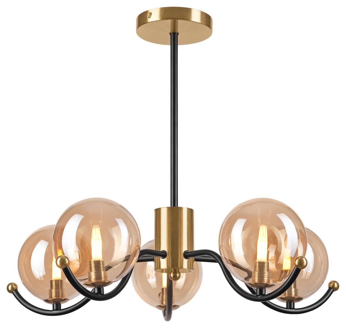 Lamkur Pendelleuchte GEORGIA 49281 schwarz gold Glas Stahl H/L: ca. 48,5x54 cm E27 5 Brennstellen