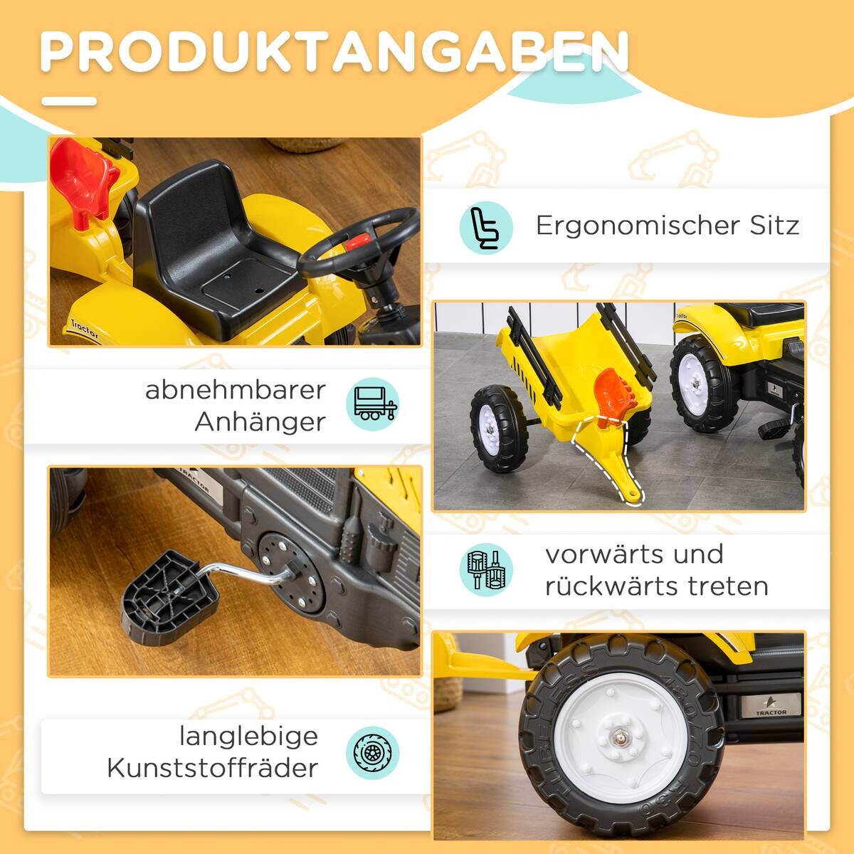 HOMCOM Kinder-Fahrzeug gelb B/H/L: ca. 42x133x51 cm