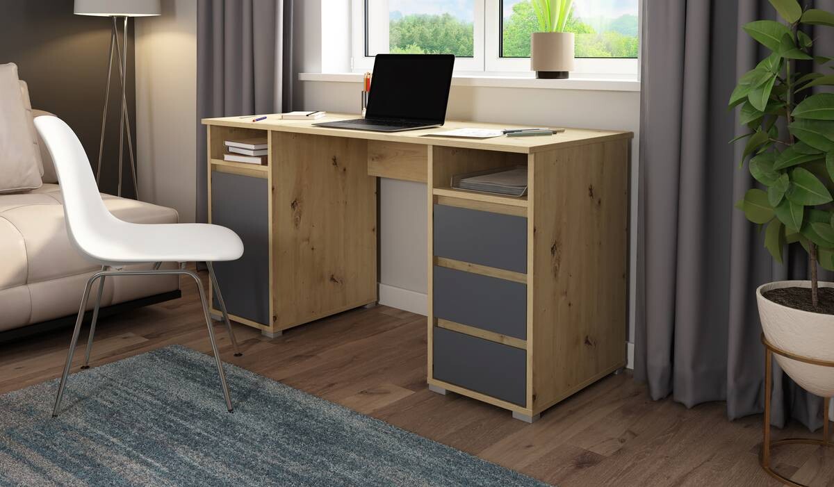 Schreibtisch LOBO Eiche Nachbildung anthrazit B/H/T: ca. 138x75x55 cm