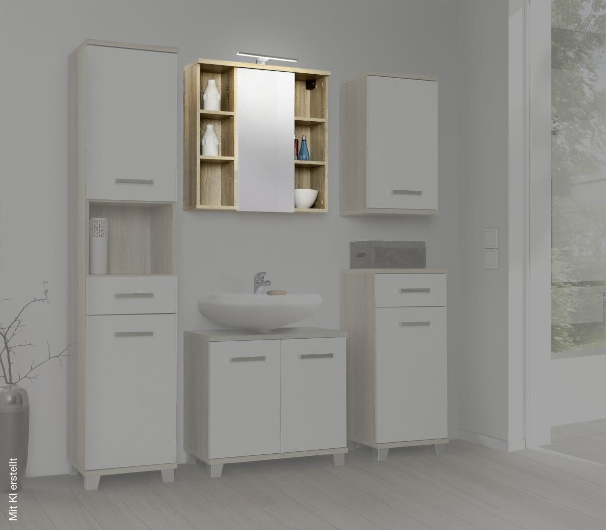 Spiegelschrank Eiche Sonoma Nachbildung B/H/T: ca. 68,6x68,1x20 cm