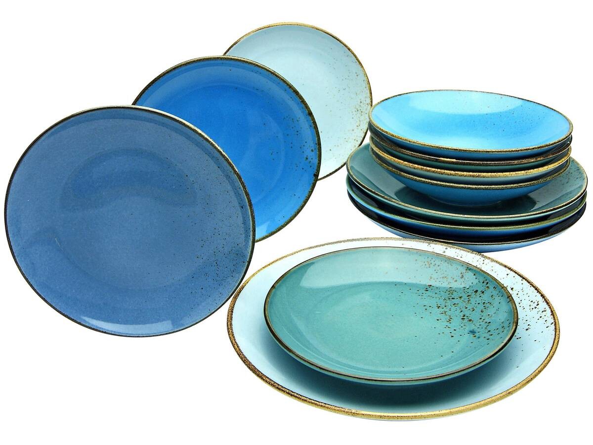 CreaTable Tafelservice Nature Collection Aqua blau Keramik 12 tlg.