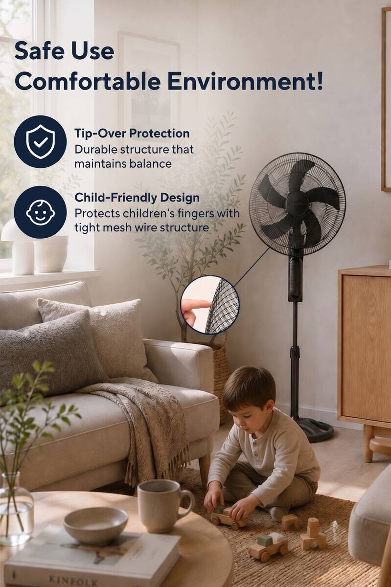 Opviq - Kumtel Standventilator schwarz Kunststoff B/H/L: ca. 50x145x50 cm