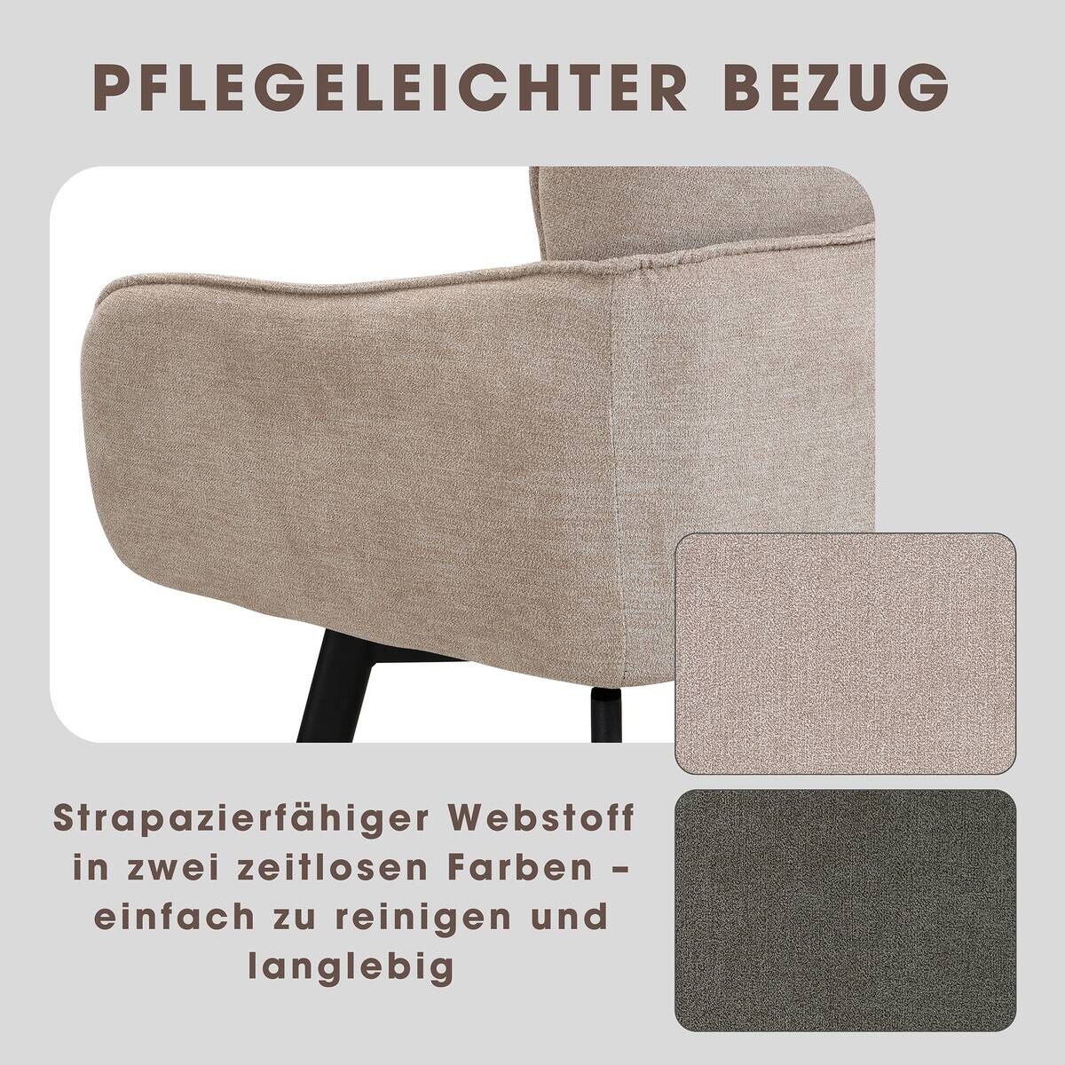 Stuhl RICO, 2er-Set schwarz taupe Metall Stoff B/H/T: ca. 61x90x63 cm