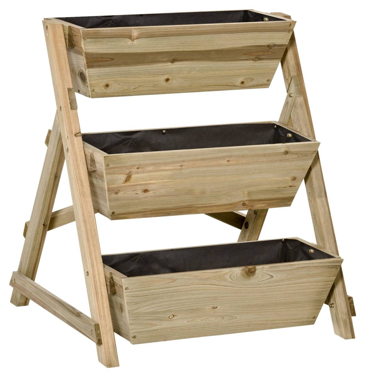 Outsunny Blumentreppe natur Holz B/H/L: ca. 61x77x71 cm