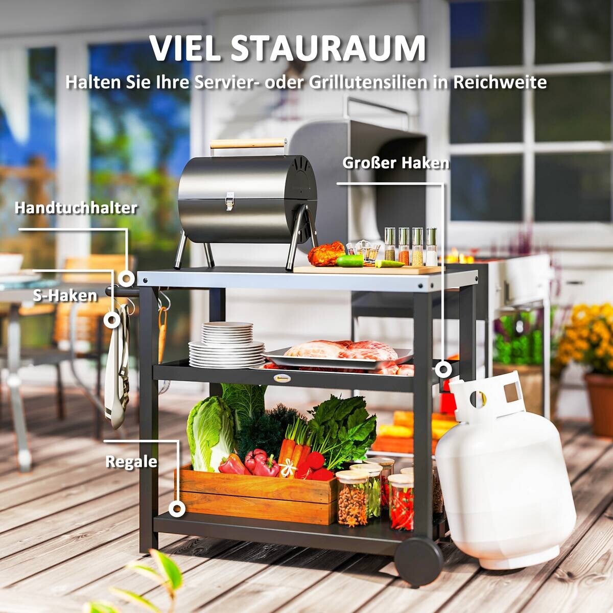 Outsunny Grillwagen Edelstahl B/H/L: ca. 50x81x102 cm