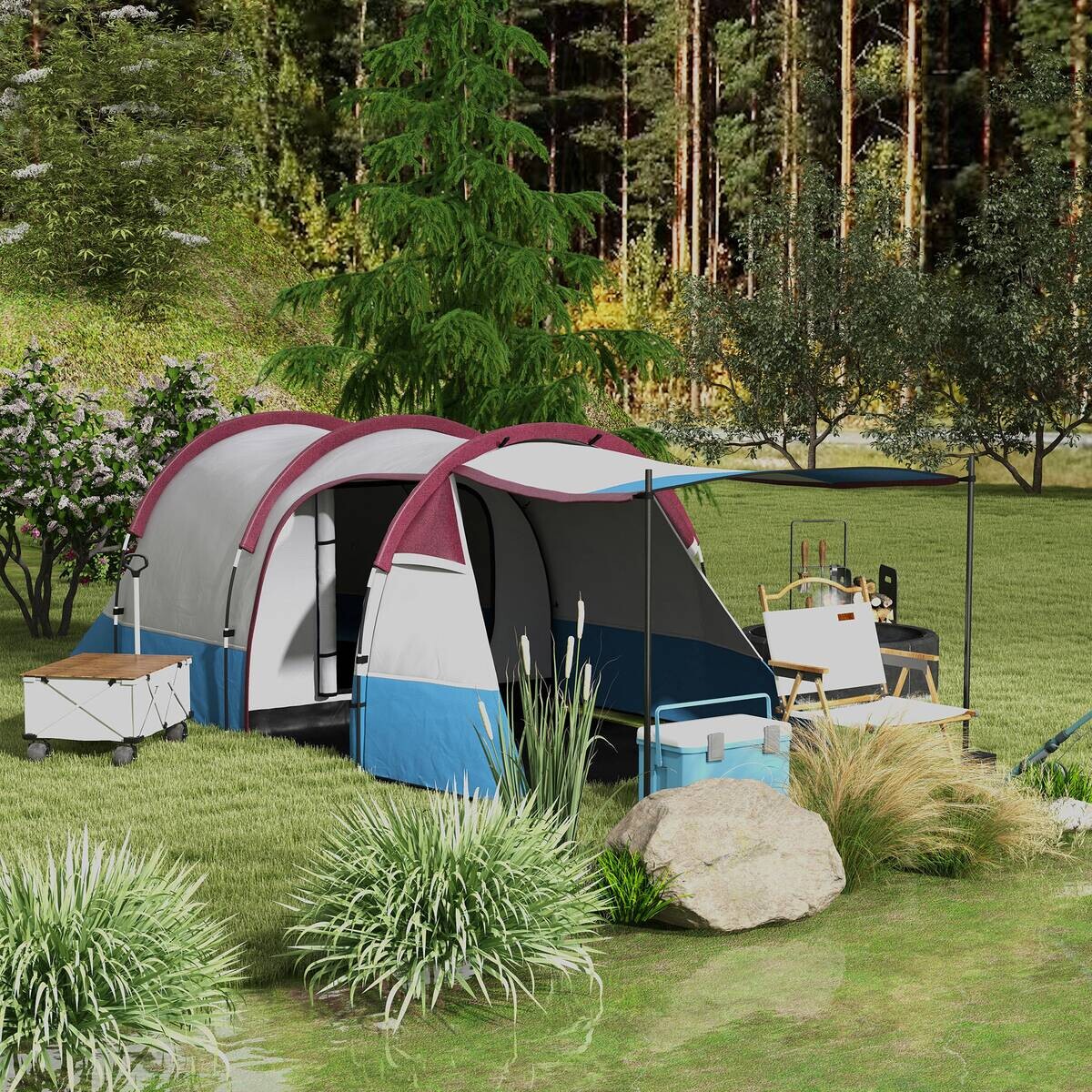 Outsunny Campingzelt rot Glas B/H/L: ca. 200x150x420 cm