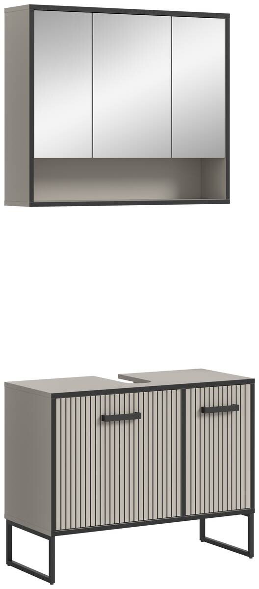 Badezimmer-Set BAGNO schwarz Kaschmirgrau Nachbildung B/H/T: ca. 80x192x36 cm