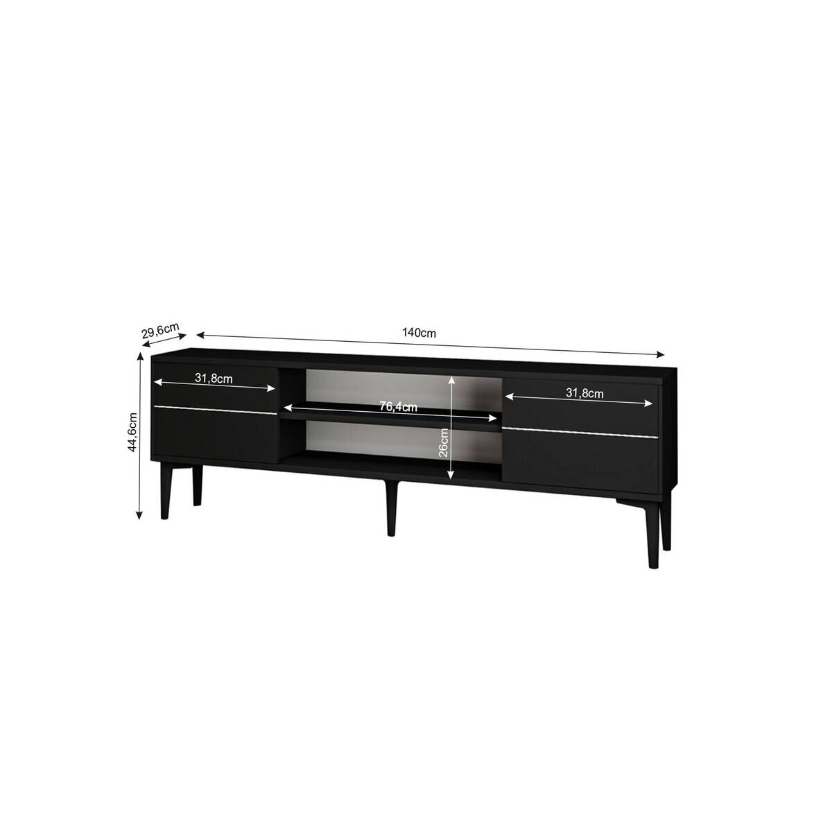 TV-Lowboard Aragon schwarz B/H/T: ca. 140x29,6x44 cm