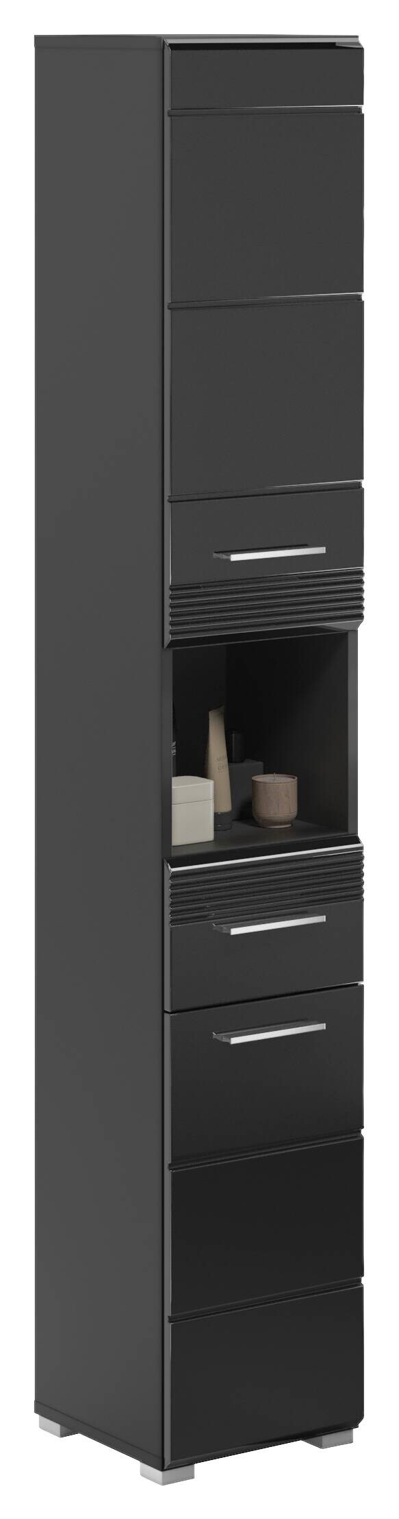 Badhochschrank LINUS schwarz schwarz Hochglanz B/H/T: ca. 30x182x31 cm