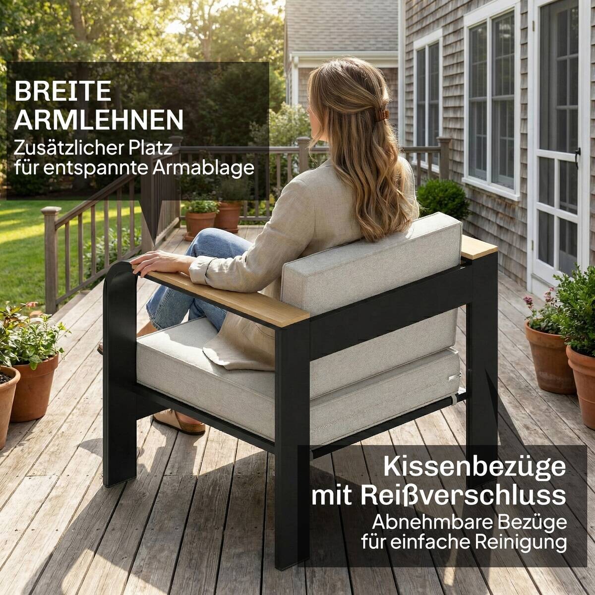 Outsunny Balkonmöbel-Set schwarz Aluminium B/H/L: ca. 70x62x138 cm