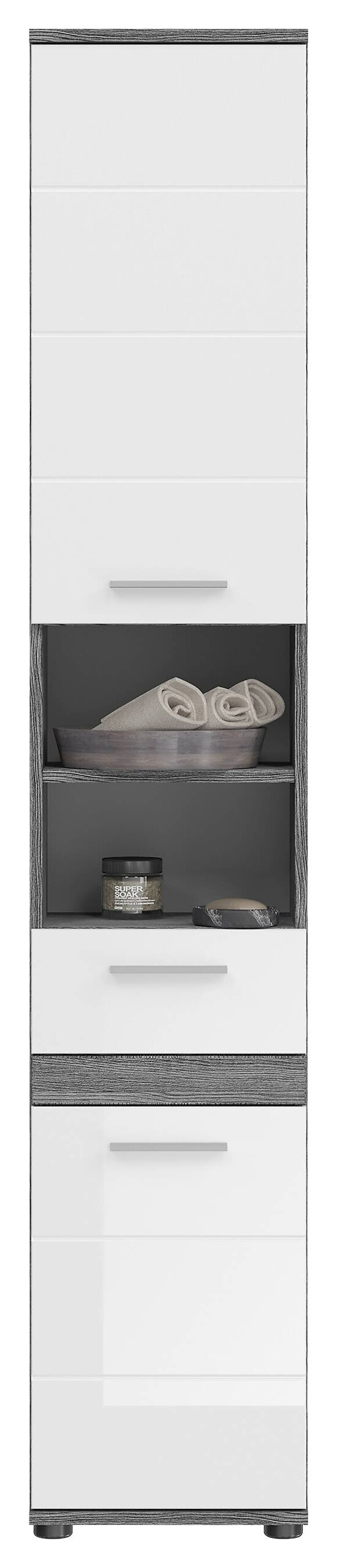 Hochschrank BLAKE Rauchsilber Nachbildung weiß Hochglanz B/H/T: ca. 35x191x31 cm