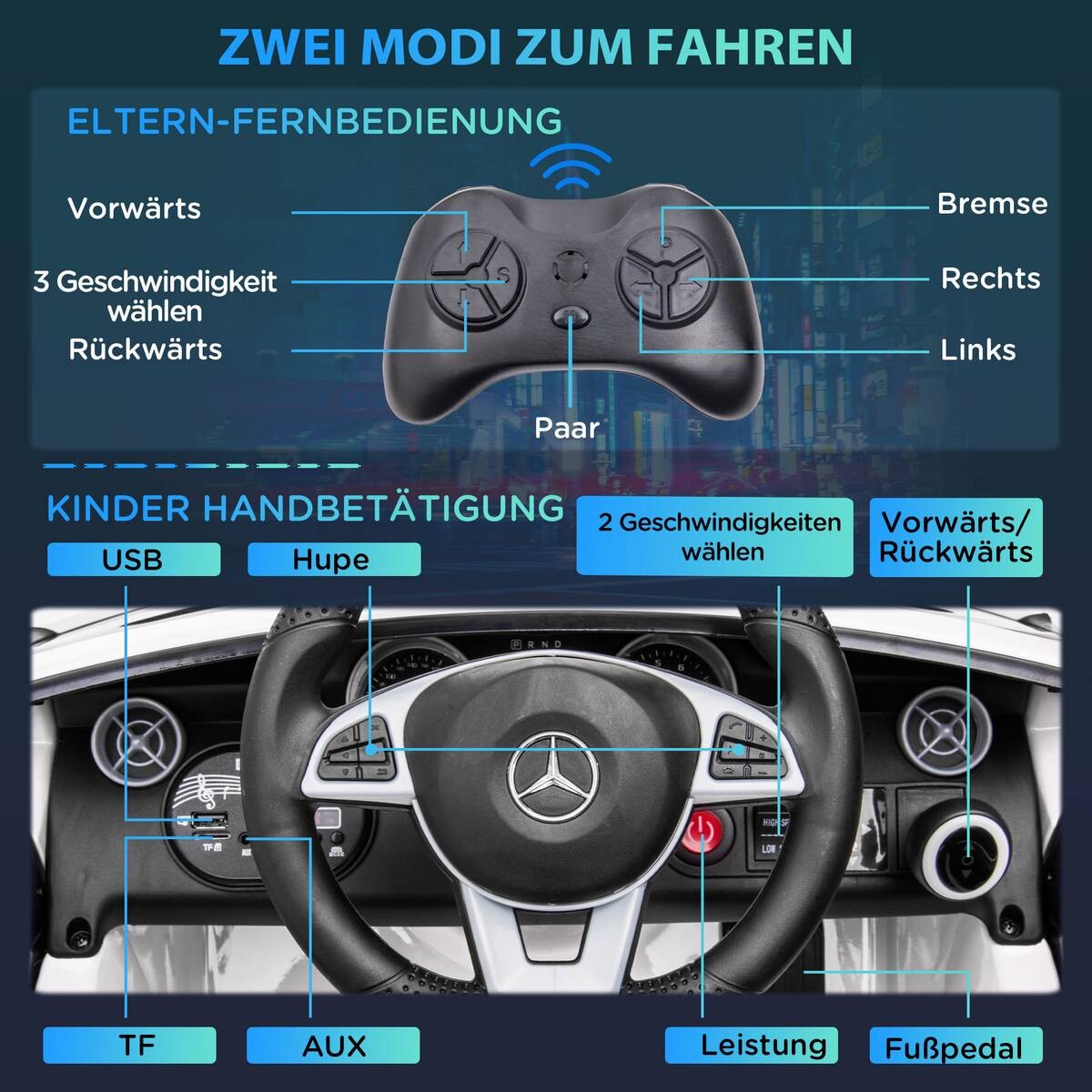 AIYAPLAY Kinder-Elektroauto weiß B/H/L: ca. 62,5x44x107 cm