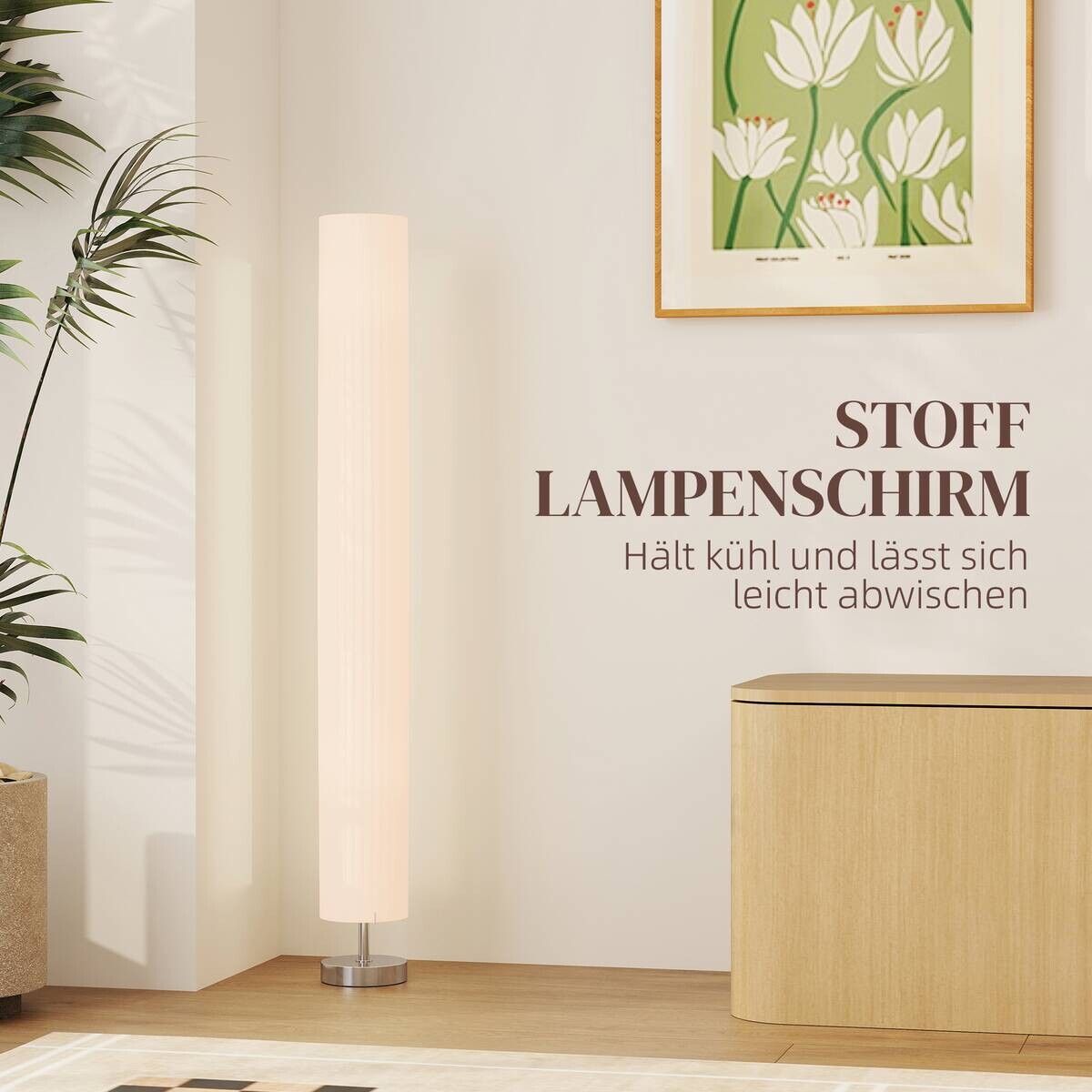 HOMCOM Stehleuchte weiß Edelstahl Polyester B/H/L: ca. 14x120x14 cm E27 2 Brennstellen
