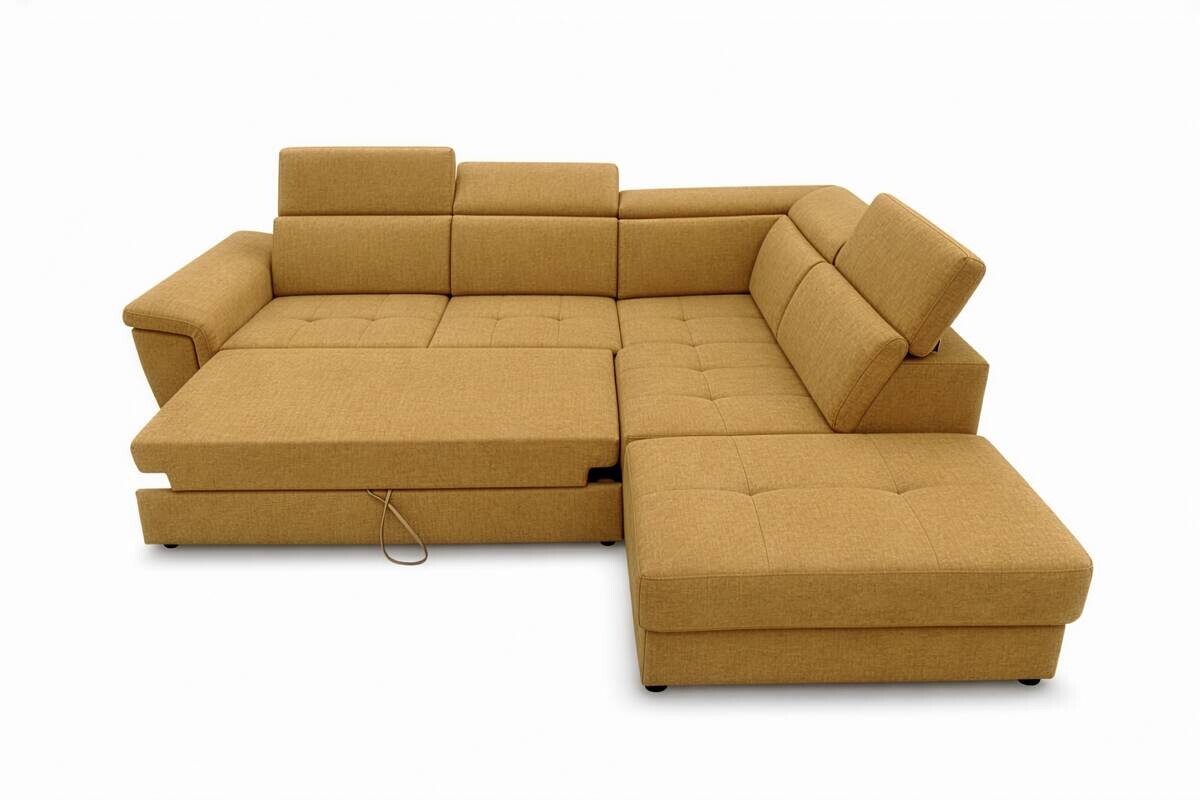 Ecksofa mit Bettfunktion und Bettkasten senf Flachgewebe B/H/T: ca. 267x75x238 cm