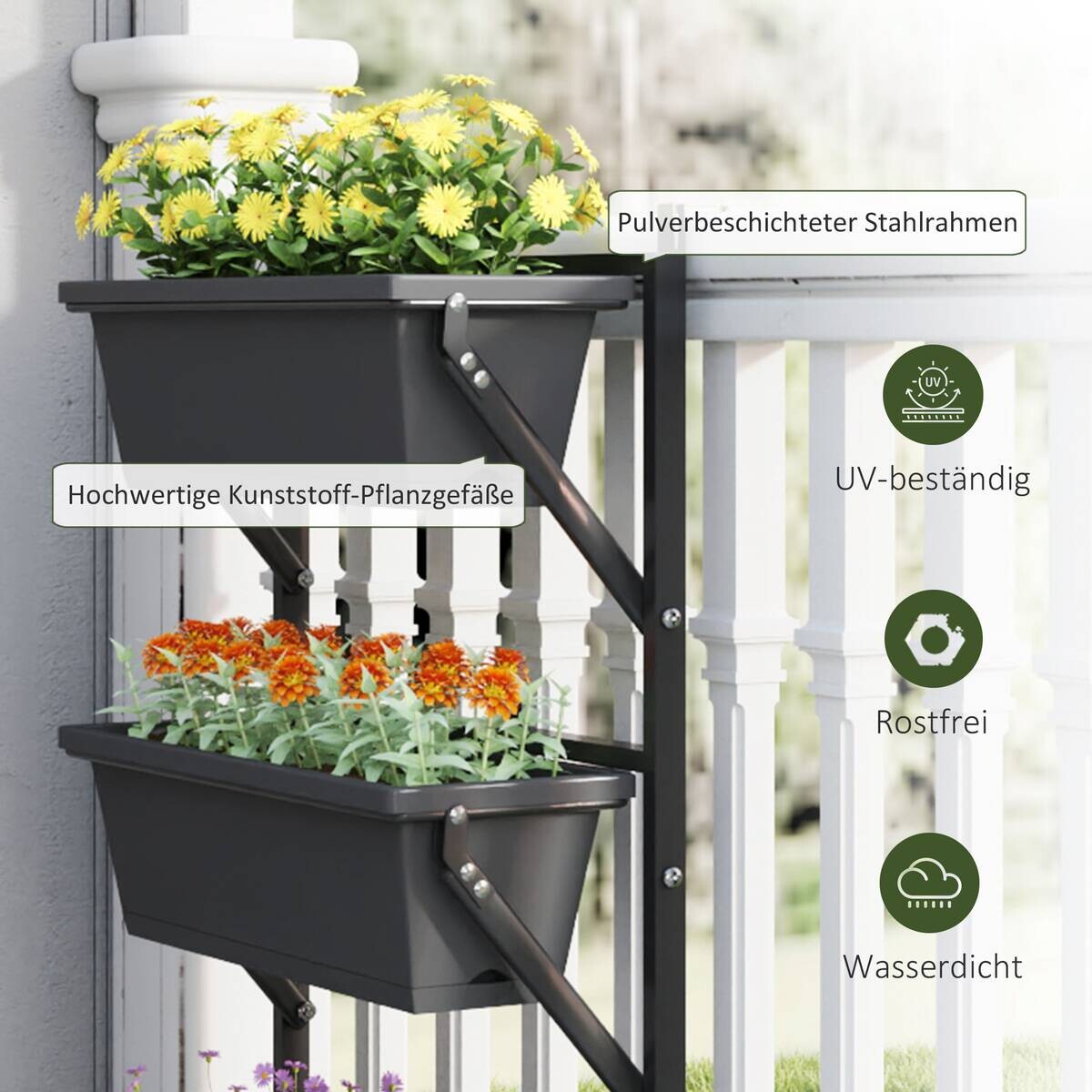 Outsunny Pflanzentopf Set dunkelgrau Kunststoff B/H/L: ca. 42x100x56 cm