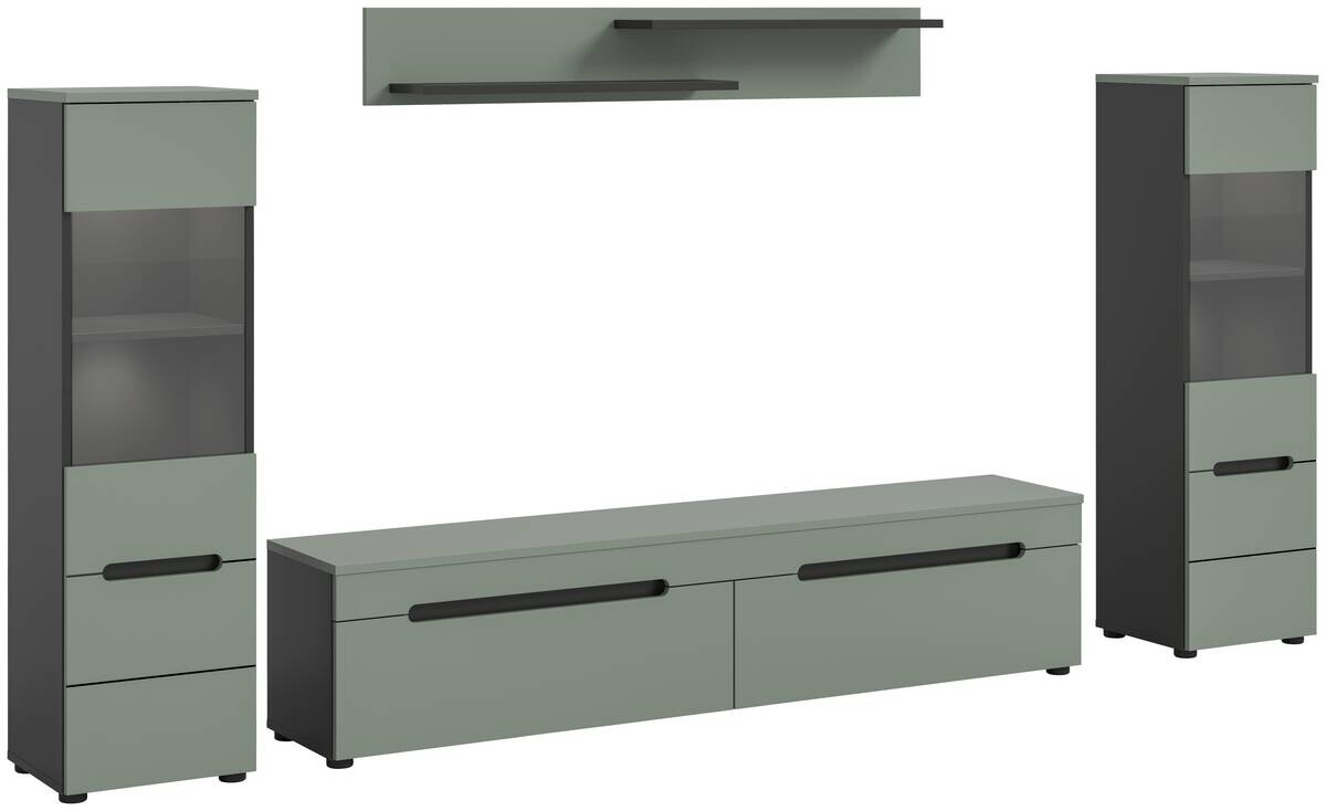 Wohnwand Canu grün basaltgrau Nachbildung B/H/T: ca. 272x141x33 cm