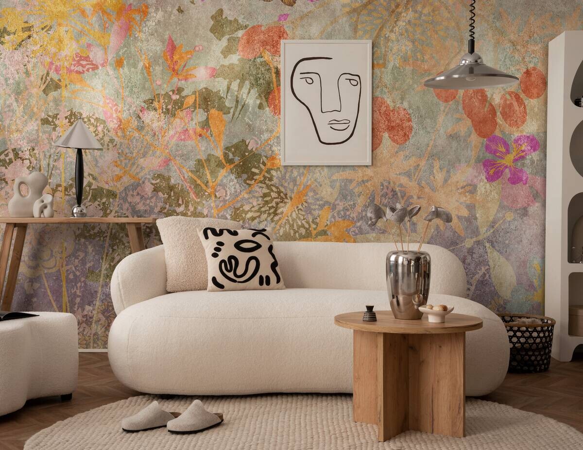 Livingwalls Fototapete Blumen orange lila bunt B/L: ca. 280x371 cm