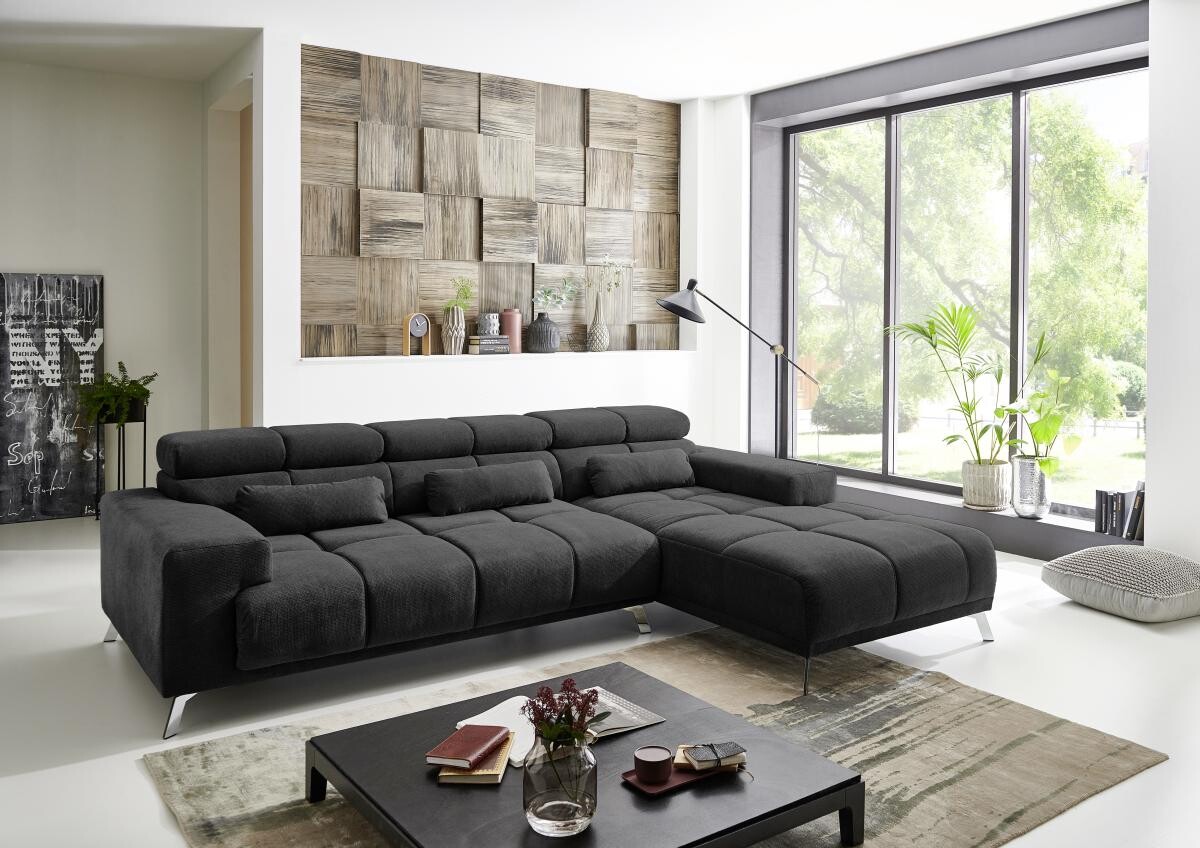 Ecksofa mit elektrischer Sitztiefenverstellung schwarz Flachgewebe B/H/T: ca. 285x99x201 cm