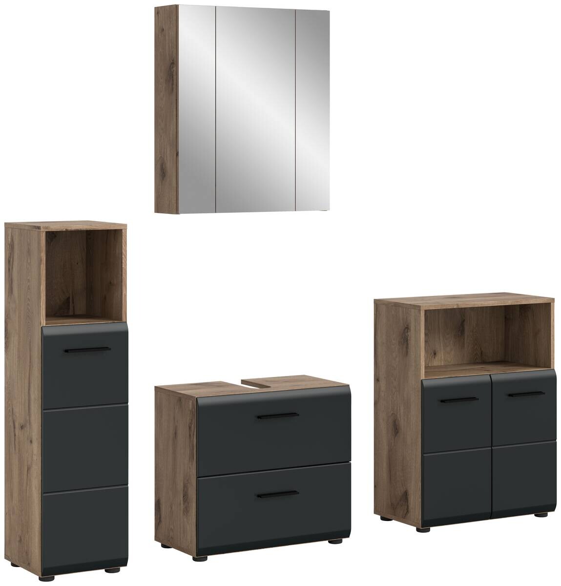 Badezimmer-Set Ice Nox Oak Nachbildung schwarz matt B/H/T: ca. 180x185x30 cm