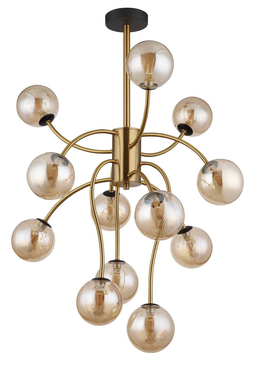 GLOBO Deckenleuchte gold messing amber Metall Glas H/D: ca. 93x62 cm G9 12 Brennstellen
