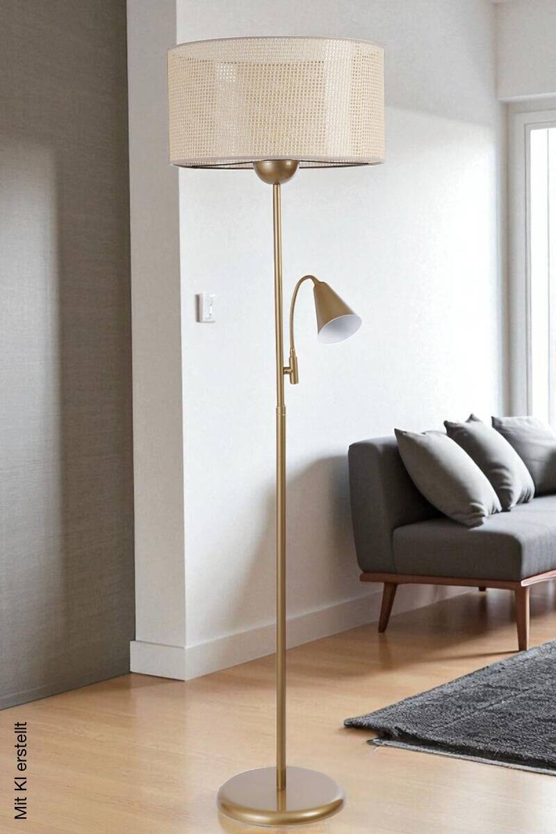 Stehleuchte beige gold Stoff Metall B/H/L/D: ca. 40x162x40x40 cm E14 1 Brennstellen
