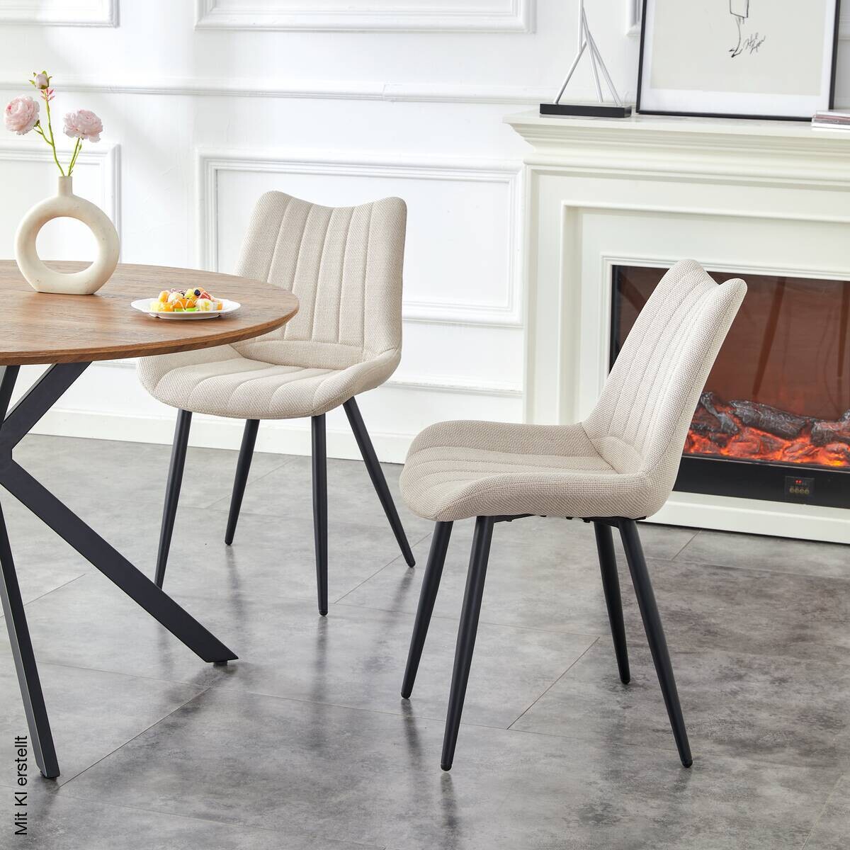 Stuhl LOTTA, 2er Set creme Webstoff B/H/T: ca. 53x86x59 cm