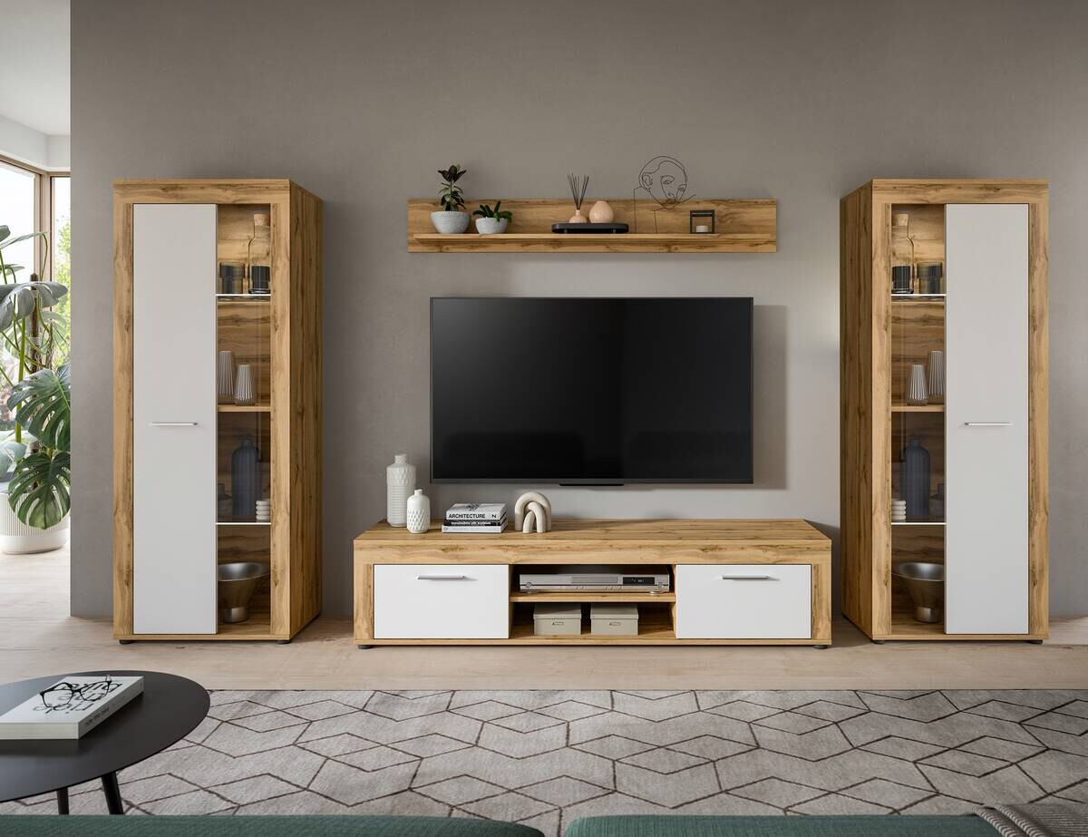 Wohnwand Jam Eiche Wotan Nachbildung weiß B/H/T: ca. 310x159x35 cm