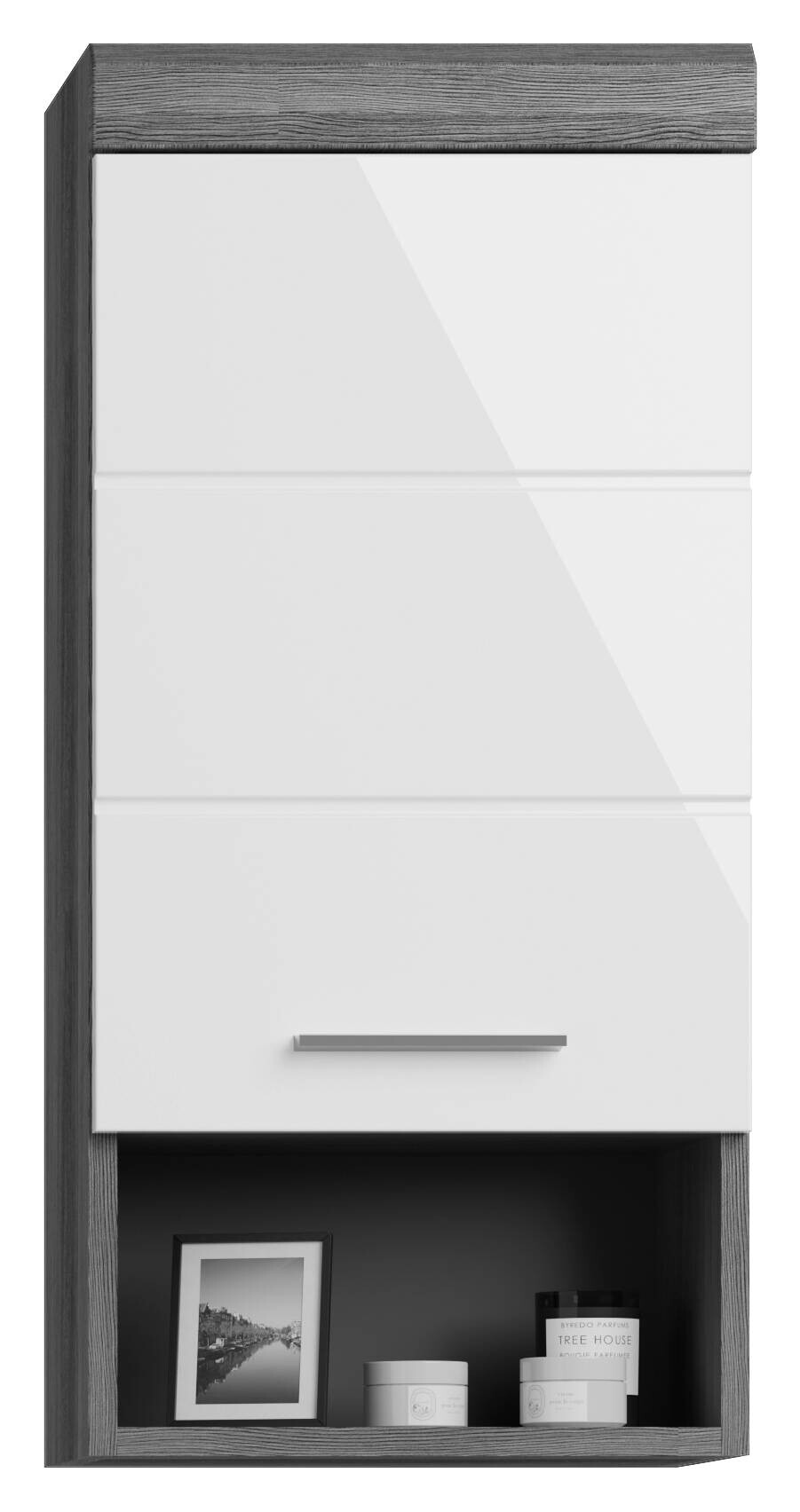 Badezimmer-Set Scout Rauchsilber Nachbildung weiß Hochglanz B/H/T: ca. 164x191x34 cm