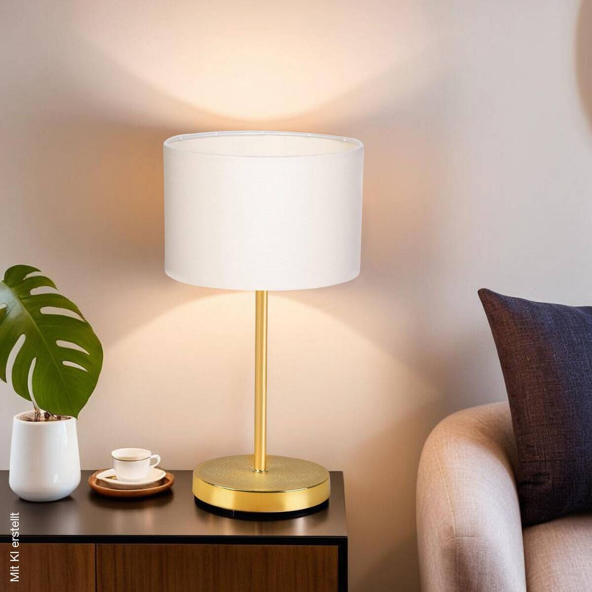 Opviq Tischleuchte gold creme Metall PVC B/H/L: ca. 13x35x13 cm E27 1 Brennstellen