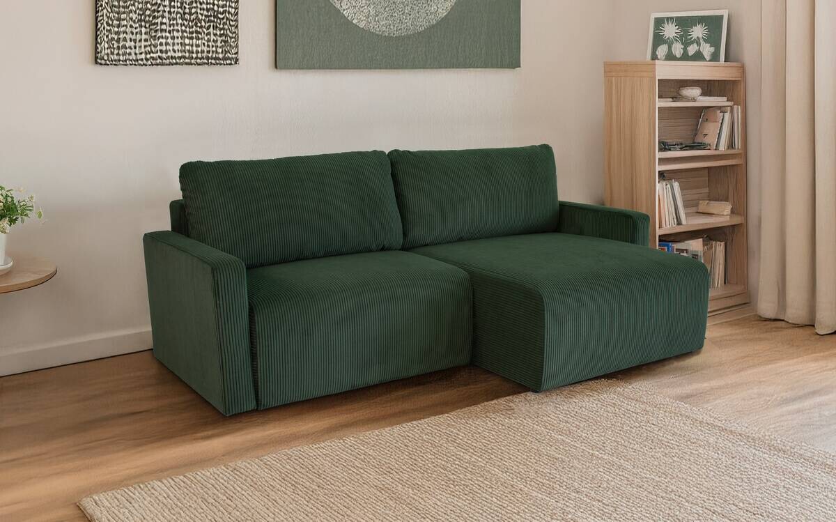 Ecksofa mit Bettfunktion und Bettkasten grün Microfaser B/H/T: ca. 227x92x146 cm