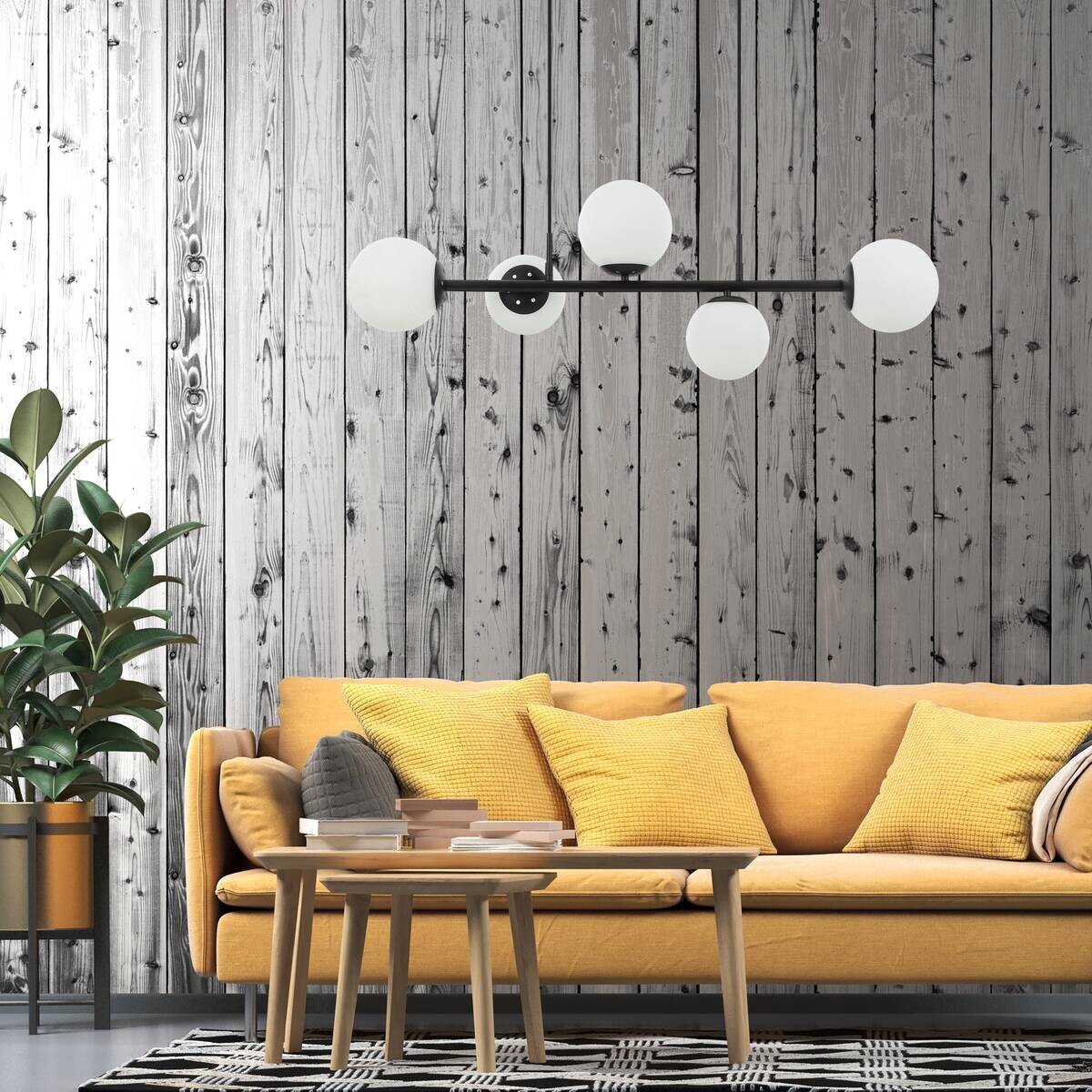 Lamkur Pendelleuchte Maddie schwarz Glas Stahl B/H/L: ca. 120x23x93 cm E14 5 Brennstellen