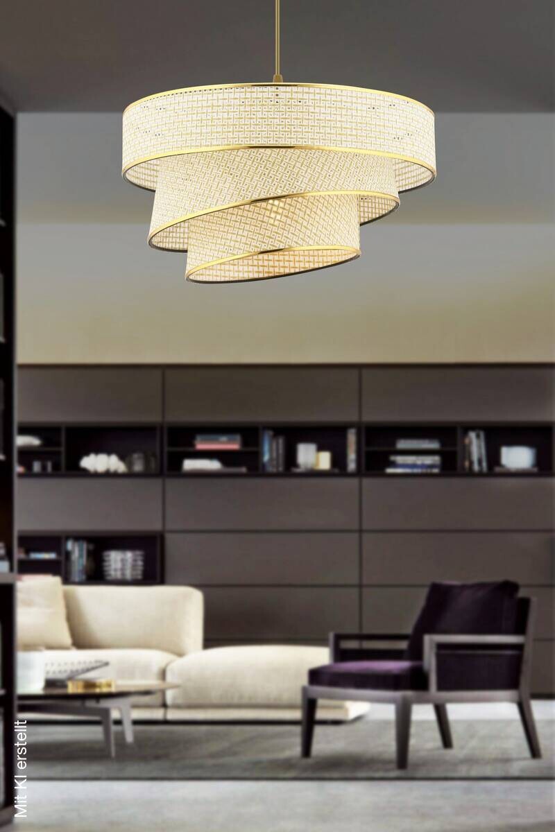 Opviq Pendelleuchte Couper gold creme Metall Baumwolle B/H/L: ca. 40x72x40 cm E27 1 Brennstellen