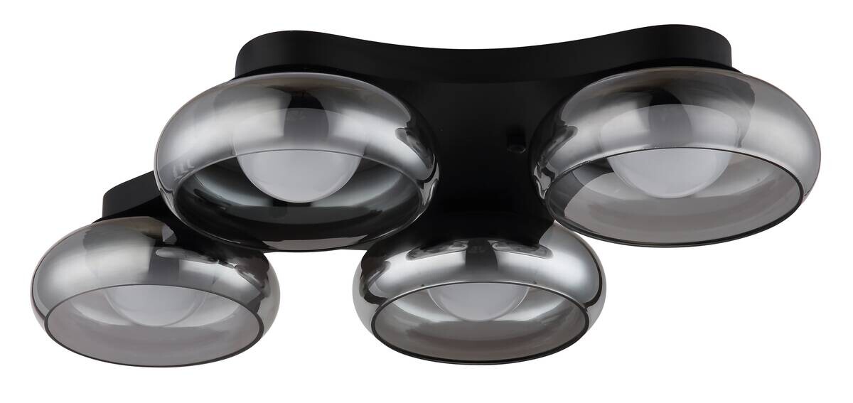 GLOBO Deckenleuchte Opal Rauch schwarz Metall Glas Acryl B/H/L: ca. 46x10x65 cm 1 Brennstellen